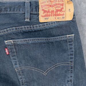 Levi’s 501 Mens Jeans 42x32 Button Fly Straight Leg Dark Wash Blue Denim